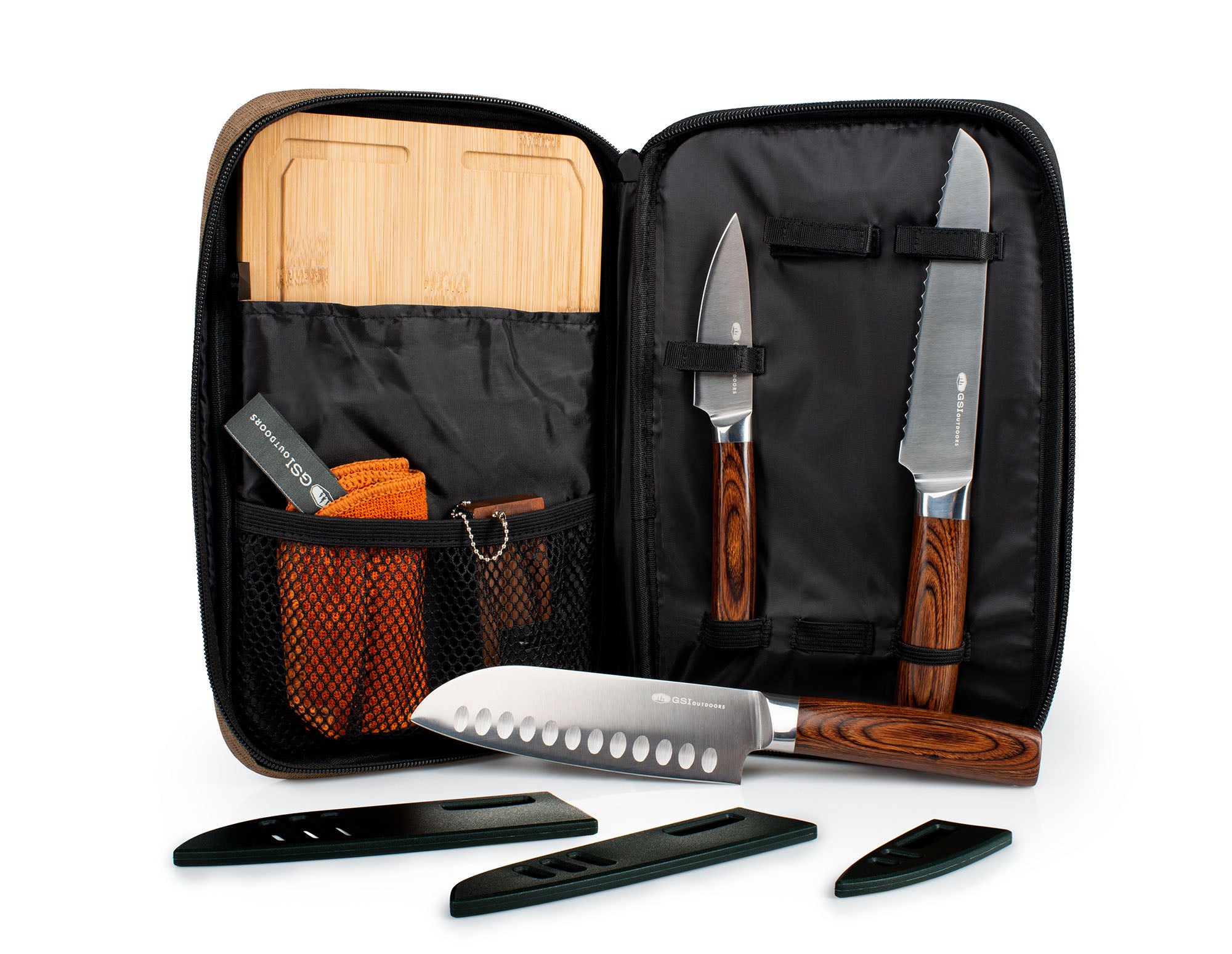 GSI Rakau set 3 couteaux cuisine inox + planche bambou