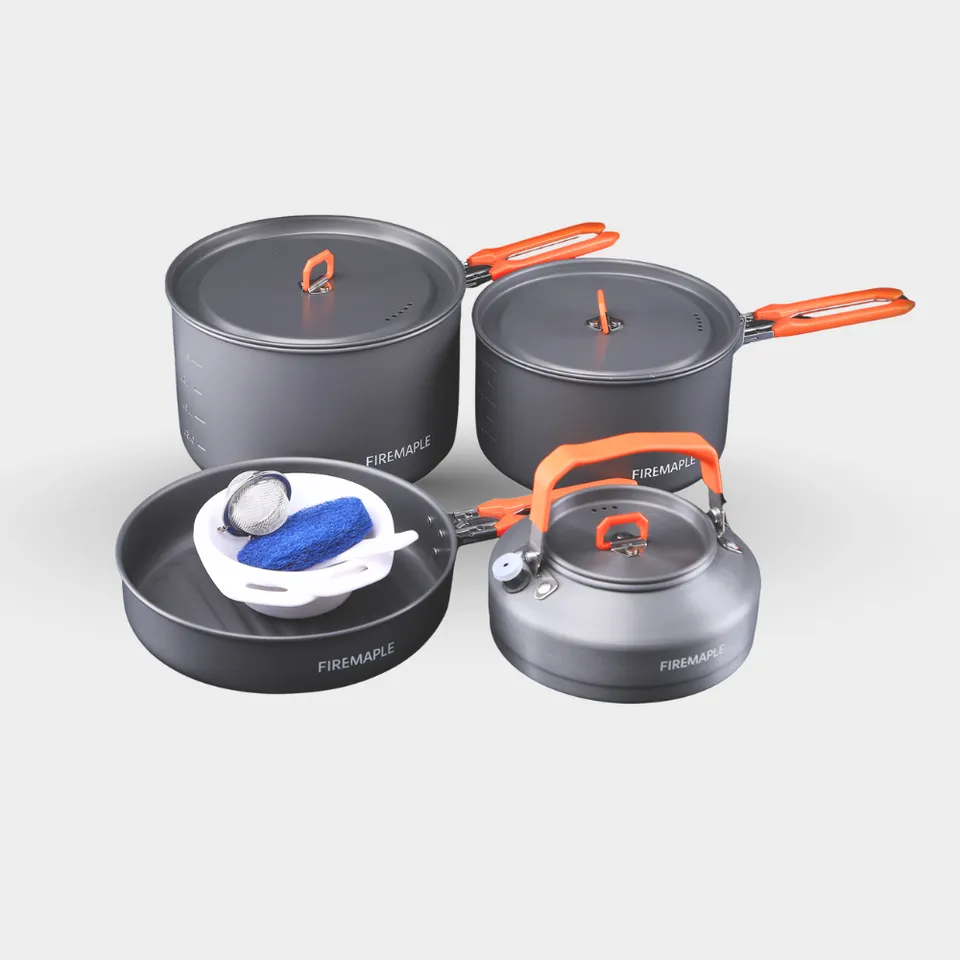 FireMaple Feast 4 kit popote camping famille orange anodisé