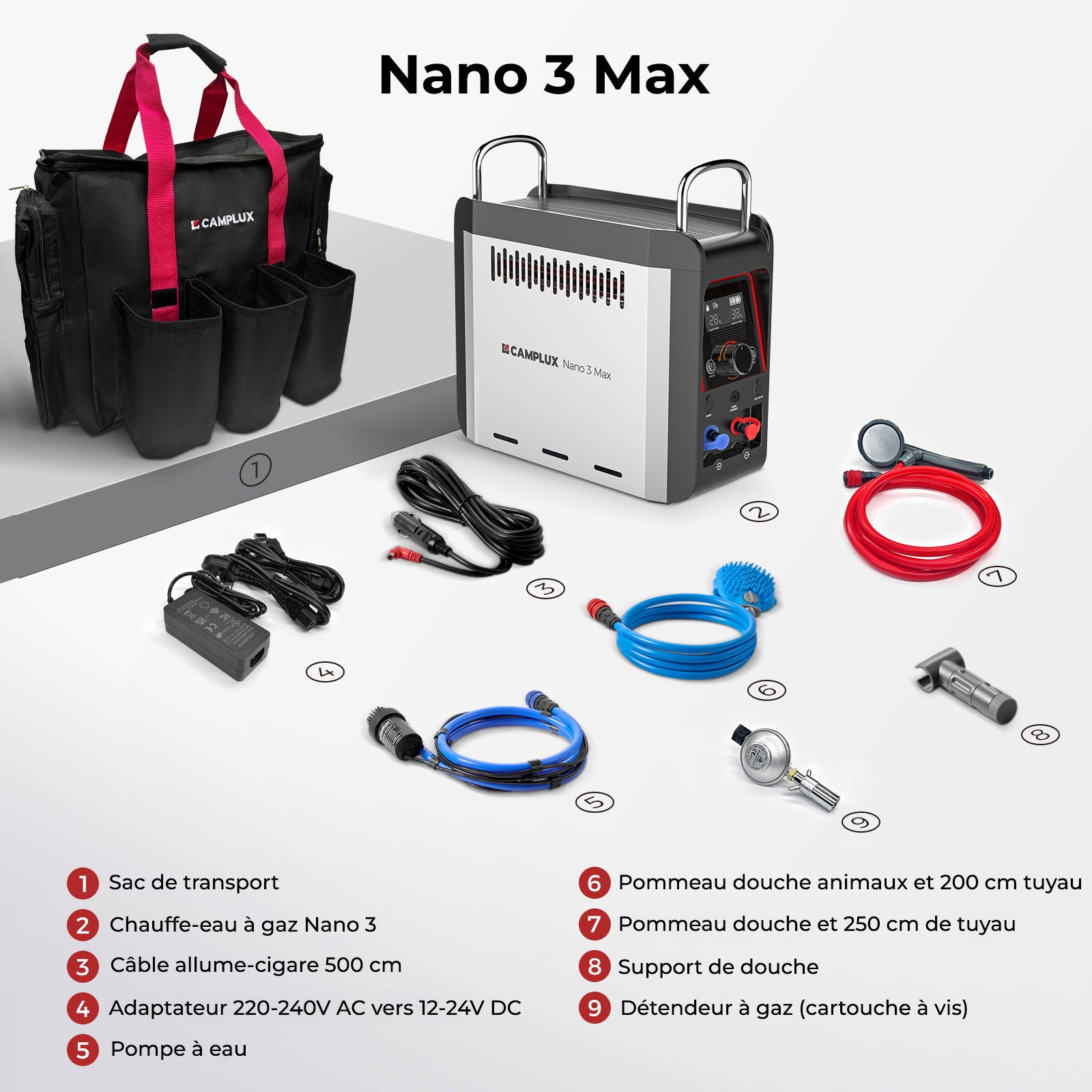 Camplux Nano 3 Pro douche portable à gaz