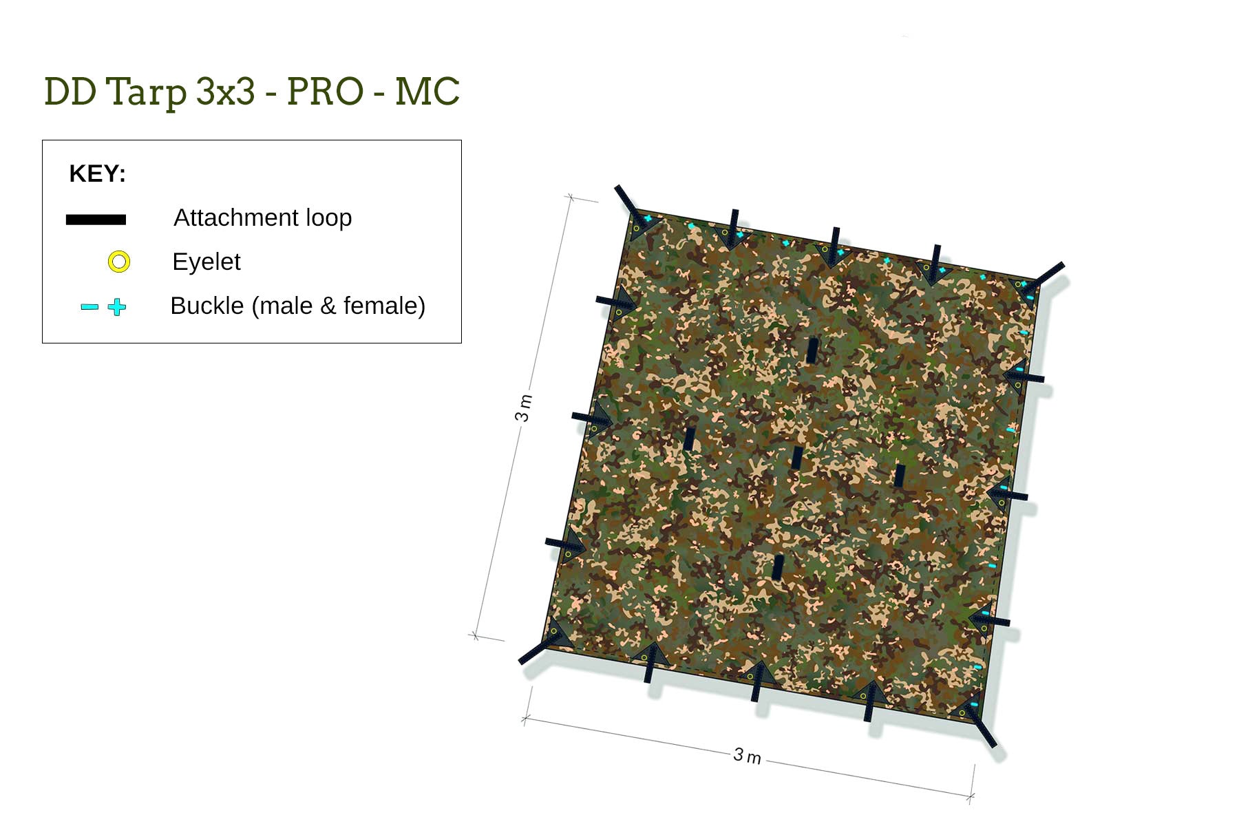DD Tarps Tarp 3x3 PRO MC Bâche 3 m Étanche 3000 mm
