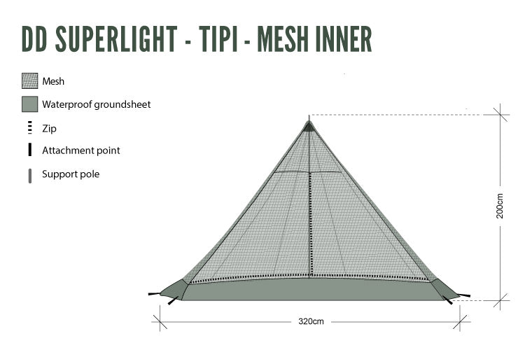 DD SuperLight Tipi tente intérieure moustiquaire 3 places