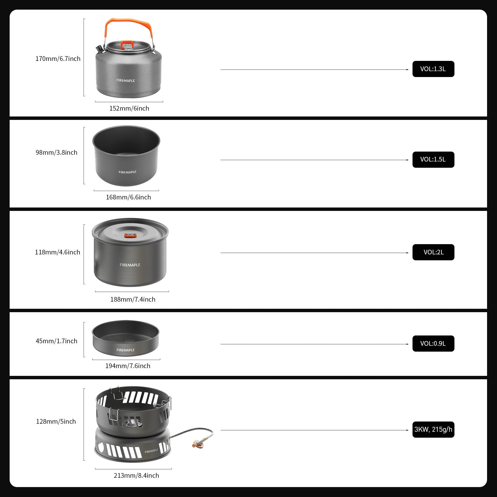 FireMaple kit popote camping avec réchaud gaz 3 kW